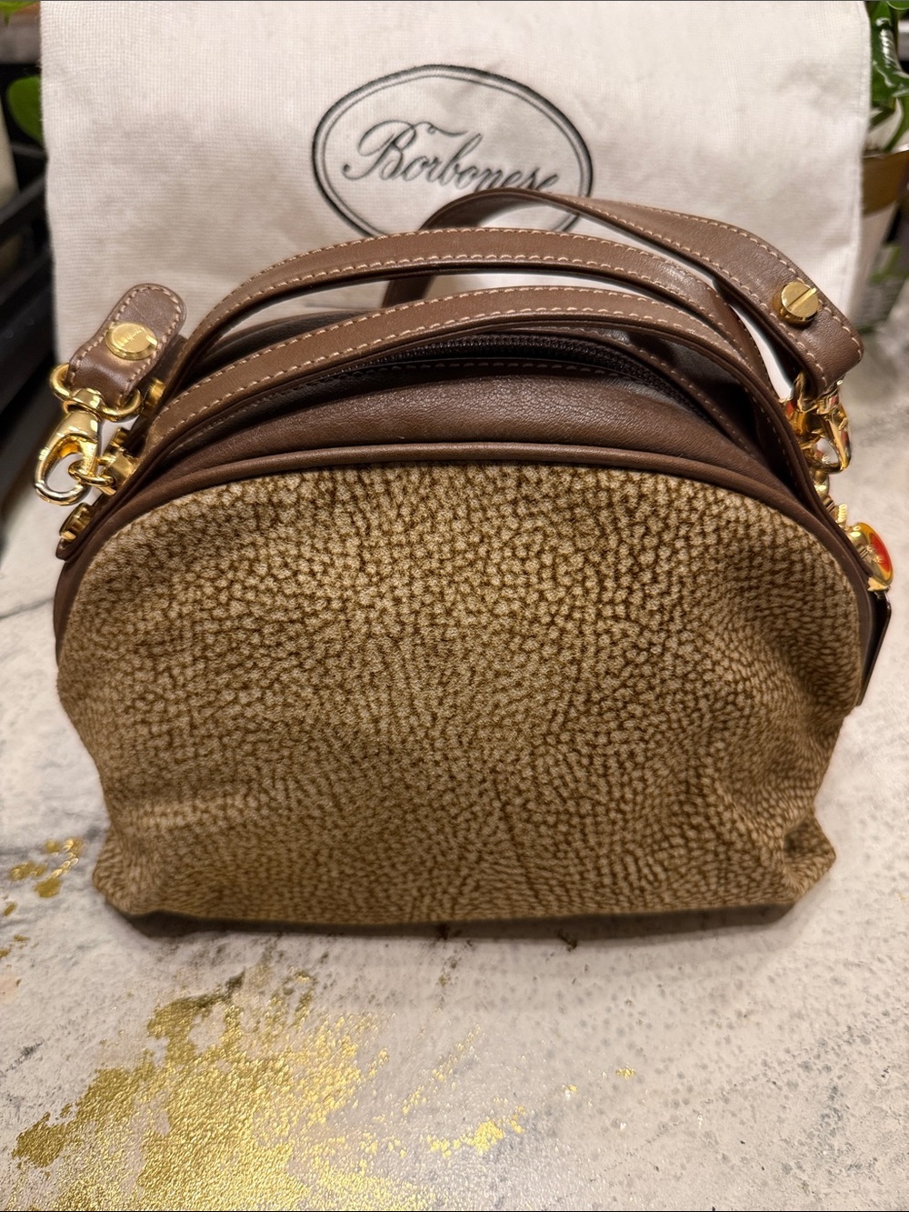 Borbonese Brown Trim Mini Top-Handle Bag